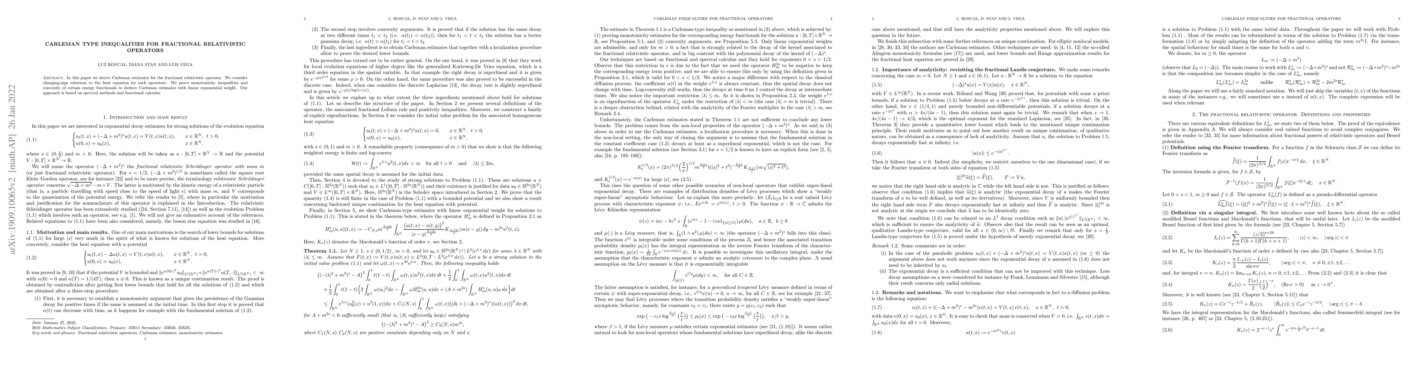 Thumbnail for Carleman type inequalities for fractional relativistic operators