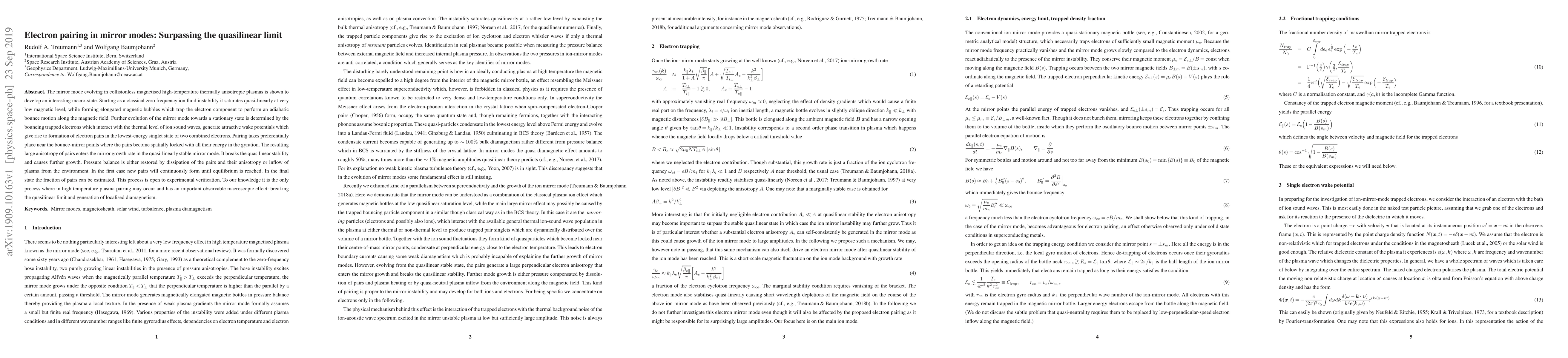 Thumbnail for Electron pairing in mirror modes: Surpassing the quasilinear limit