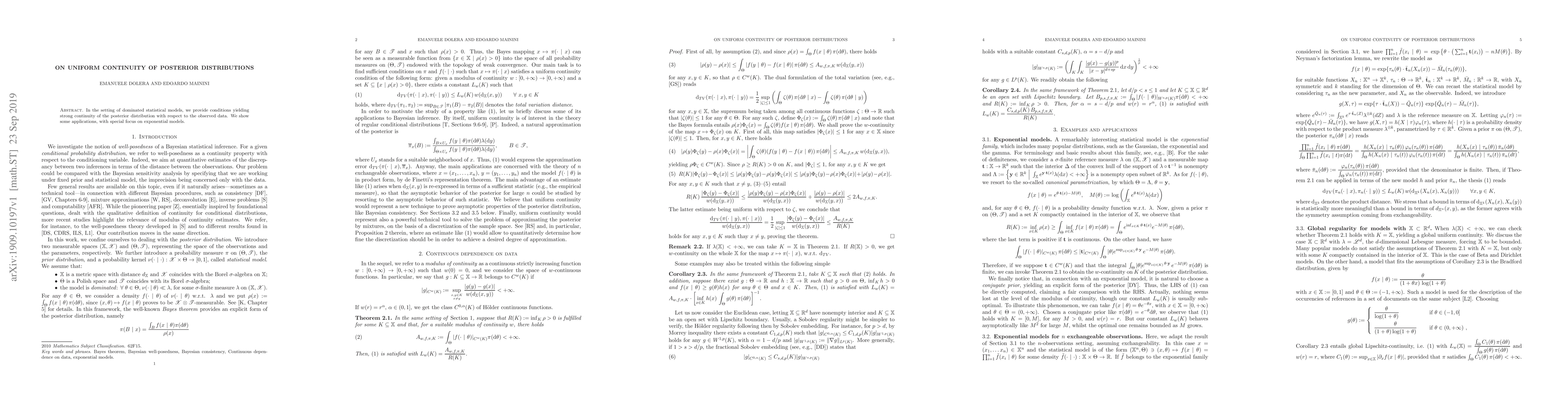Thumbnail for On uniform continuity of posterior distributions