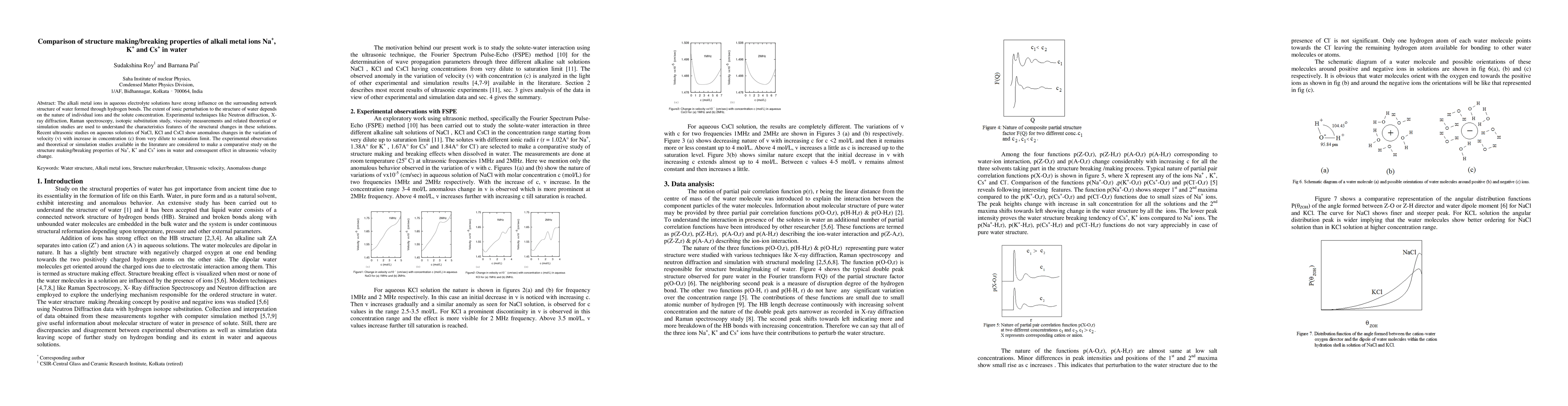 Thumbnail for Comparison of structure making/breaking properties of alkali metal ions
  Na+, K+ and Cs+ in water