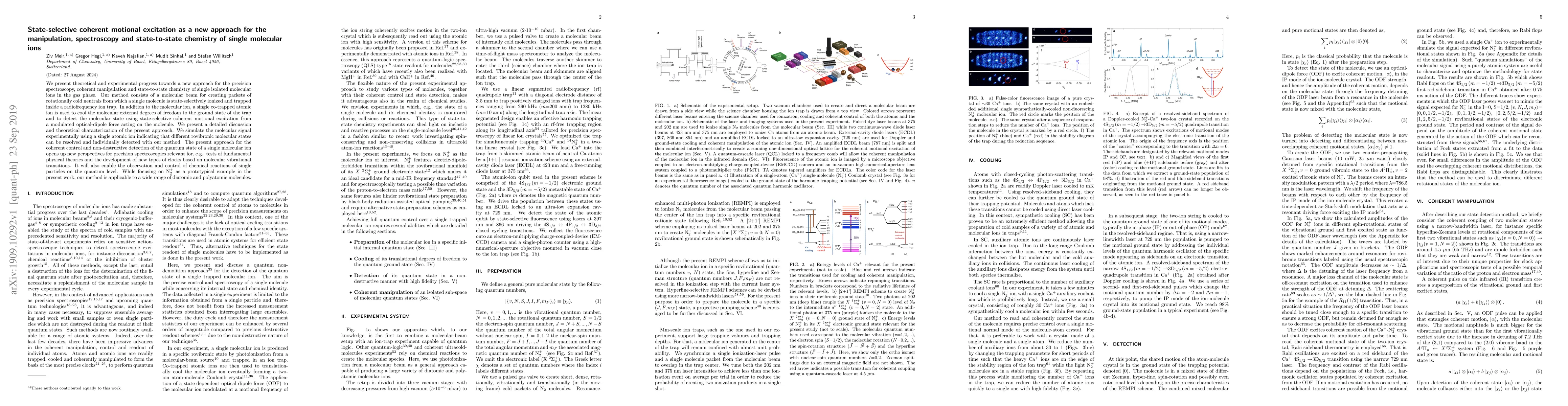 Thumbnail for State-selective coherent motional excitation as a new approach for the
  manipulation, spectroscopy and state-to-state chemistry of single molecular
  ions