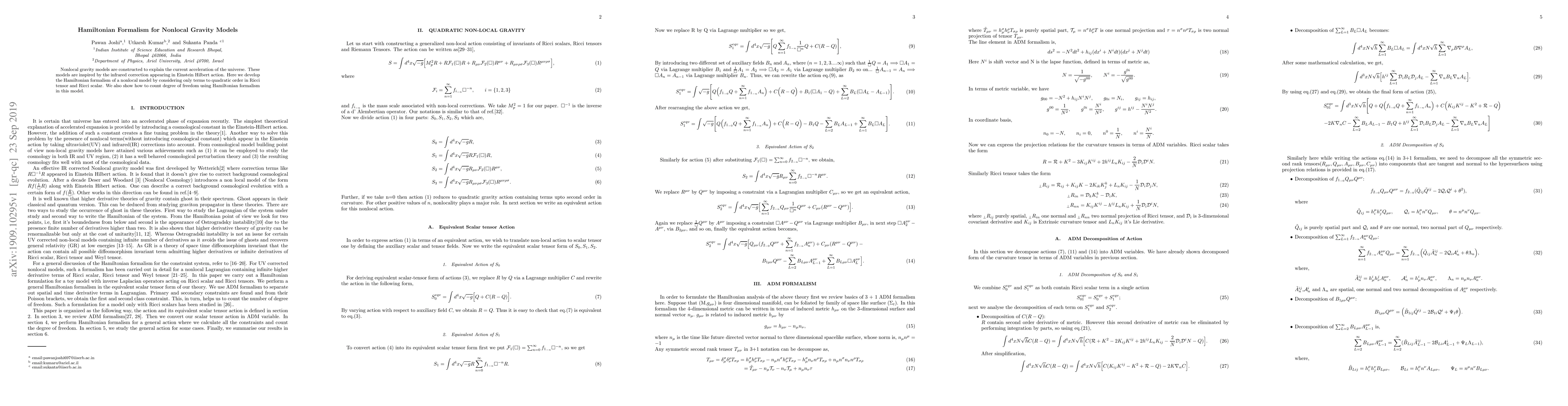 Thumbnail for Hamiltonian Formalism for Nonlocal Gravity Models