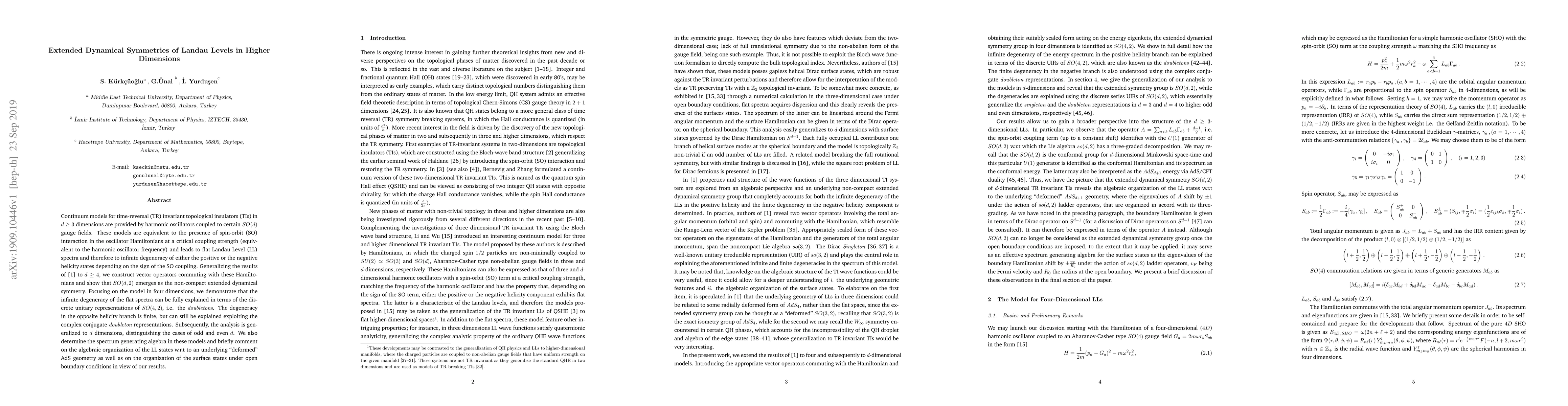 Thumbnail for Extended Dynamical Symmetries of Landau Levels in Higher Dimensions