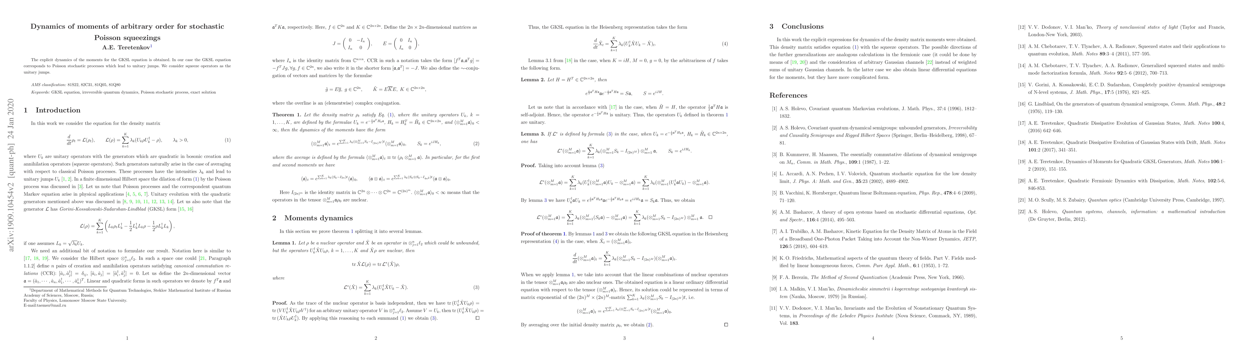 Thumbnail for Dynamics of moments of arbitrary order for stochastic Poisson squeezings