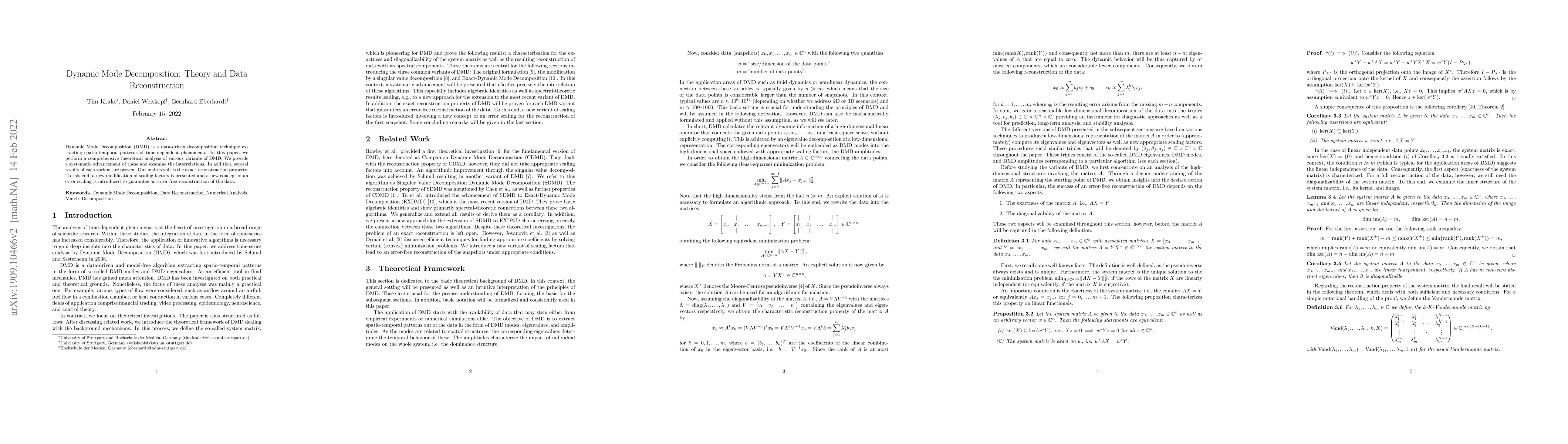 Thumbnail for Dynamic Mode Decomposition: Theory and Data Reconstruction