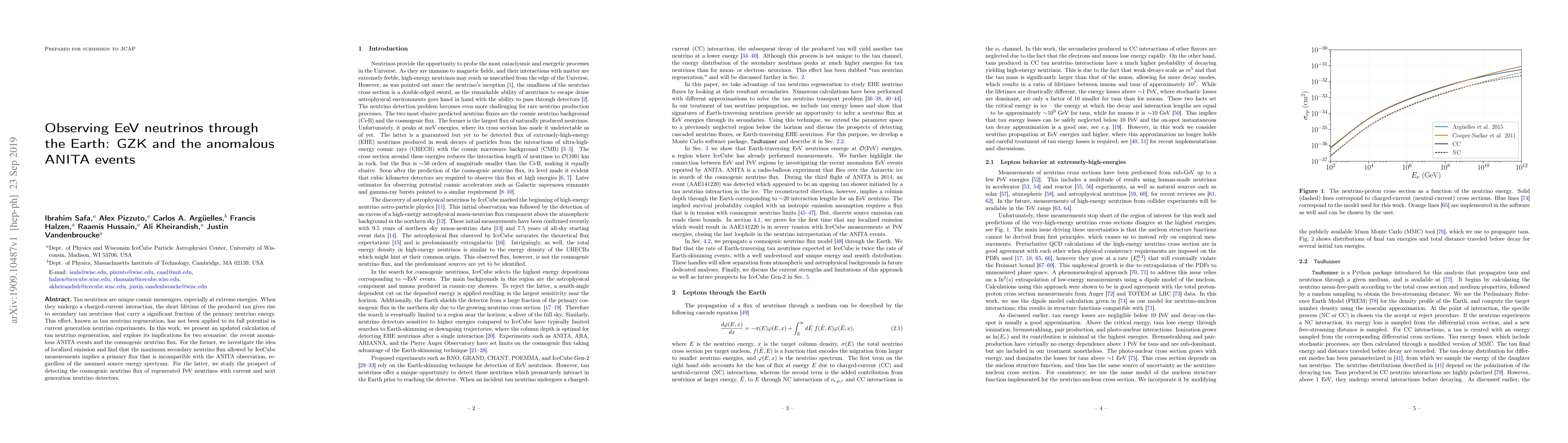 Thumbnail for Observing EeV neutrinos through the Earth: GZK and the anomalous ANITA
  events
