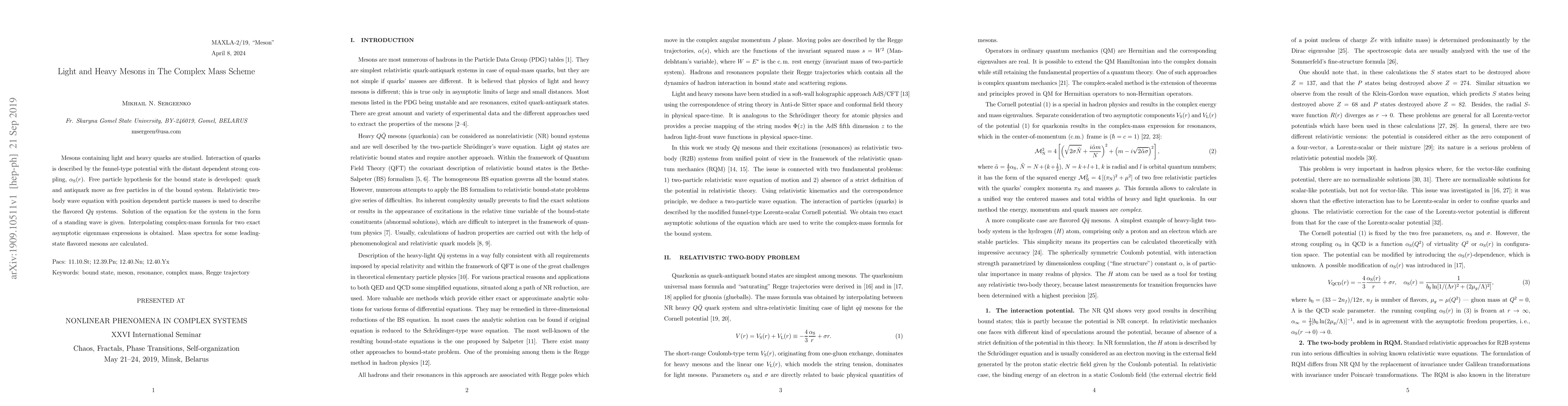 Thumbnail for Light and Heavy Mesons in The Complex Mass Scheme