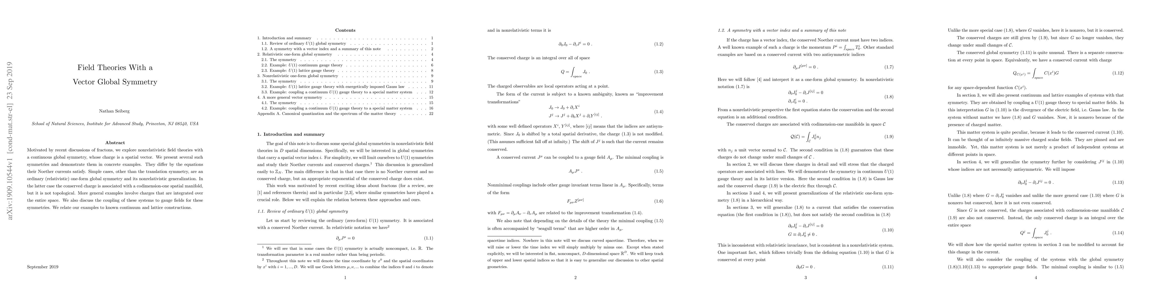 Thumbnail for Field Theories With a Vector Global Symmetry