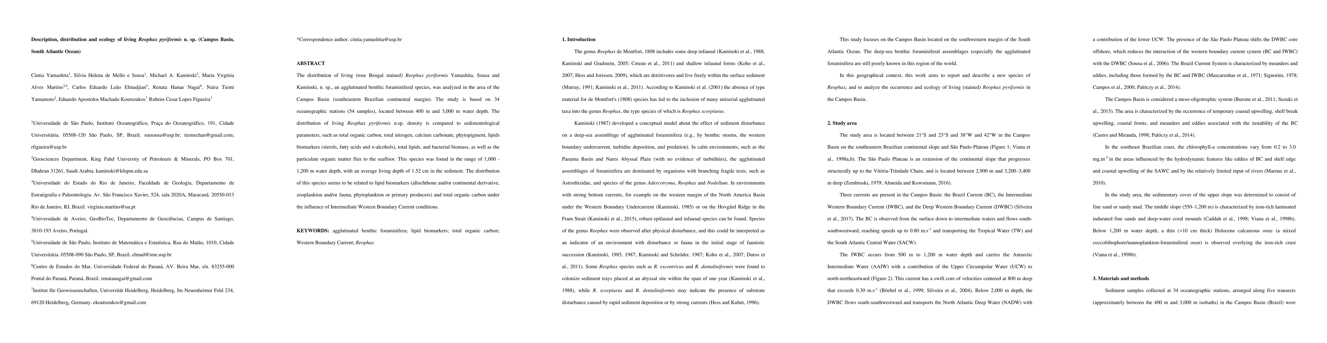 Thumbnail for Description, distribution and ecology of living Reophax pyriformis n.
  sp. (Campos Basin, South Atlantic Ocean)