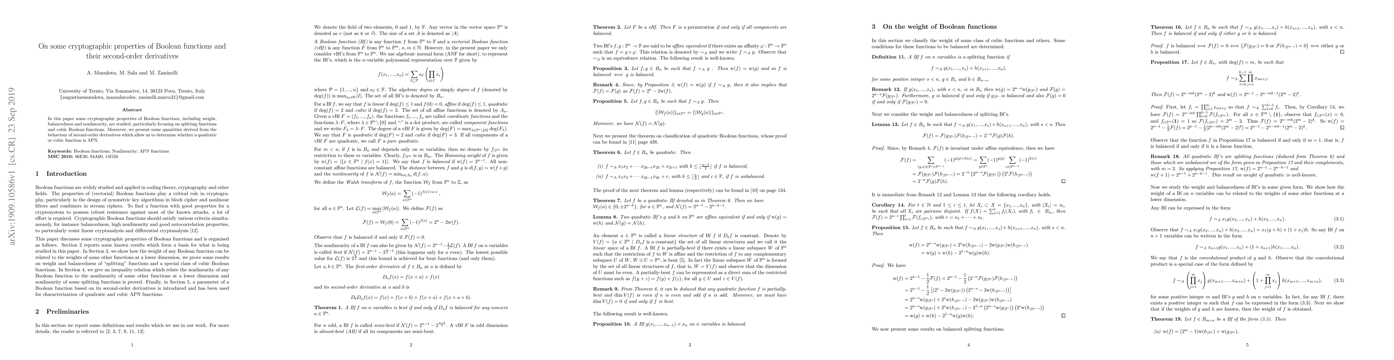 Thumbnail for On some cryptographic properties of Boolean functions and their
  second-order derivatives