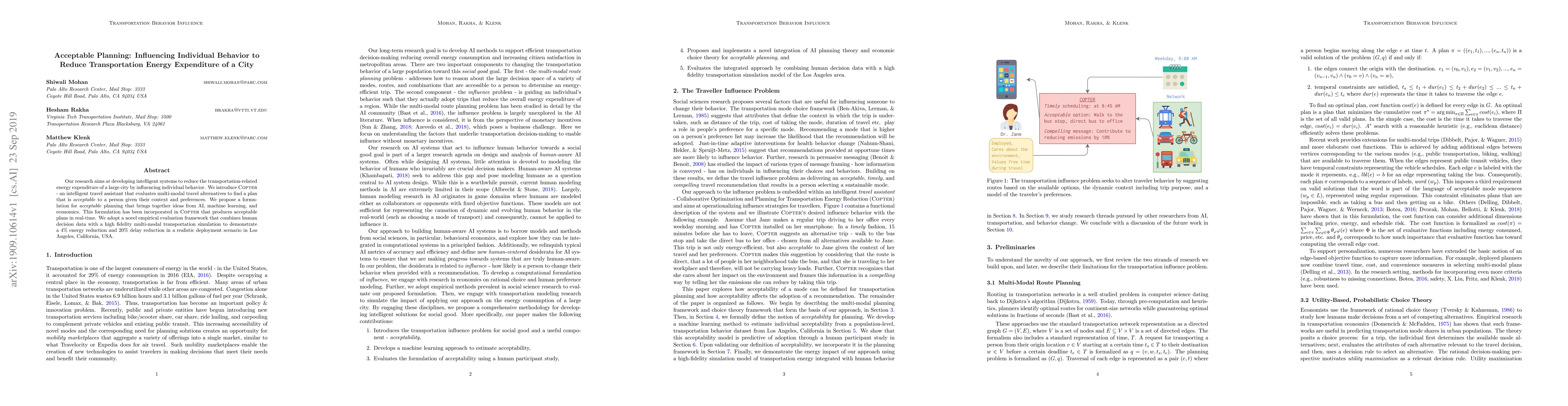 Thumbnail for Acceptable Planning: Influencing Individual Behavior to Reduce
  Transportation Energy Expenditure of a City