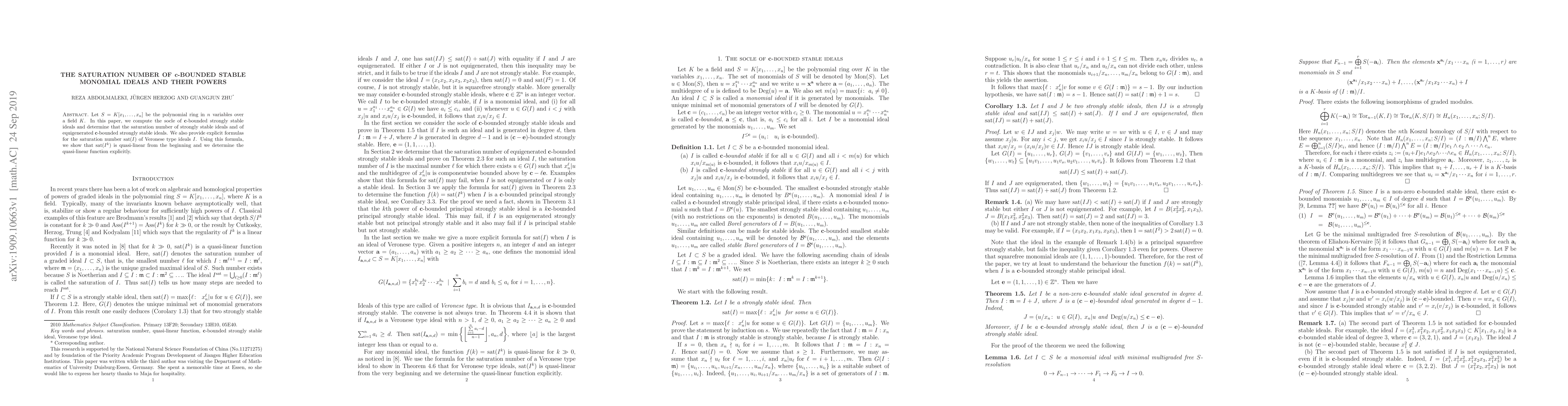 Thumbnail for The saturation number of $\cb$-bounded stable monomial ideals and their
  powers