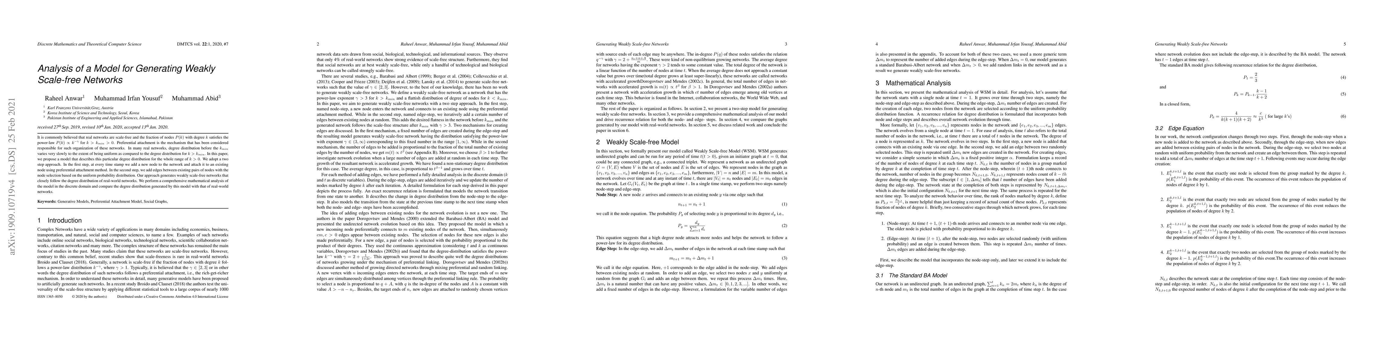 Thumbnail for Analysis of a Model for Generating Weakly Scale-free Networks