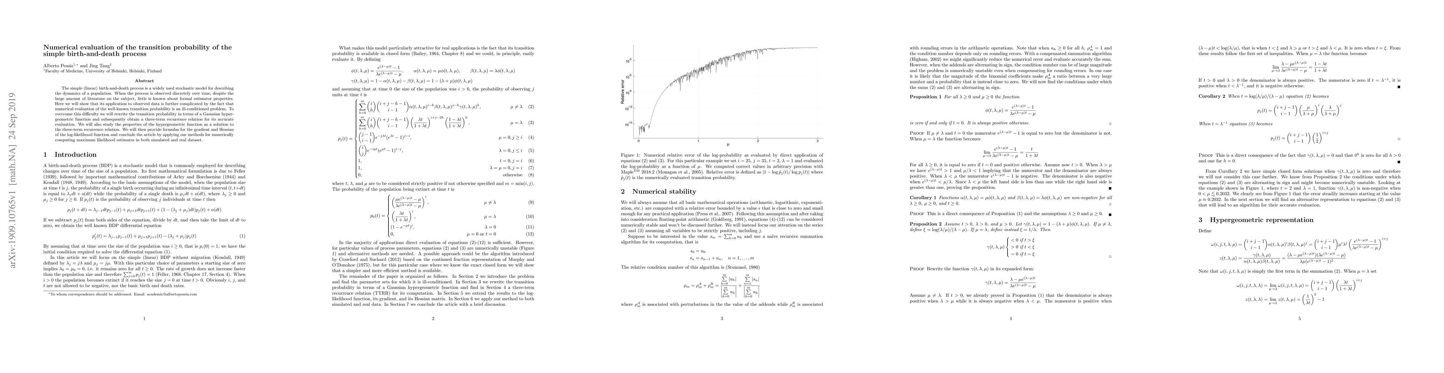 Thumbnail for Numerical evaluation of the transition probability of the simple
  birth-and-death process