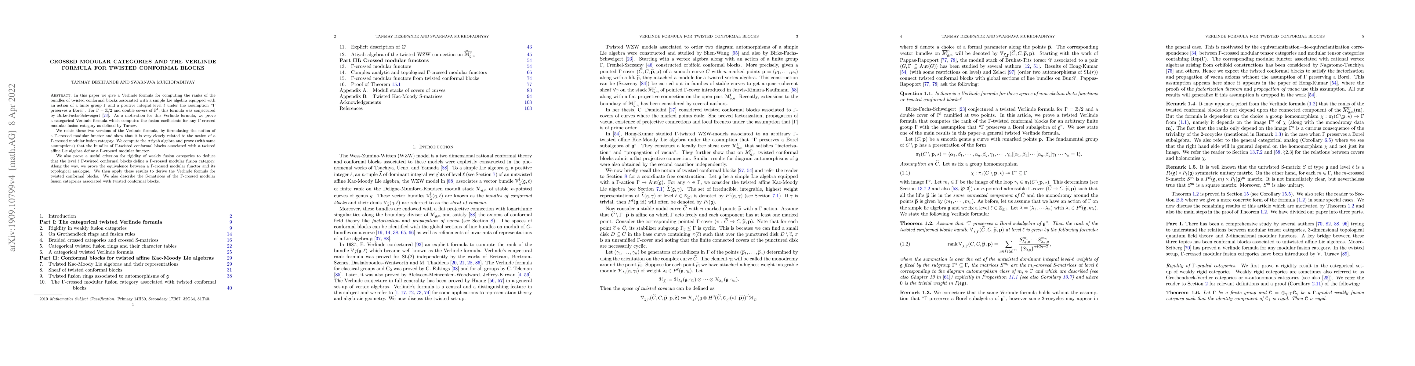 Thumbnail for Crossed modular categories and the Verlinde formula for twisted
  conformal blocks