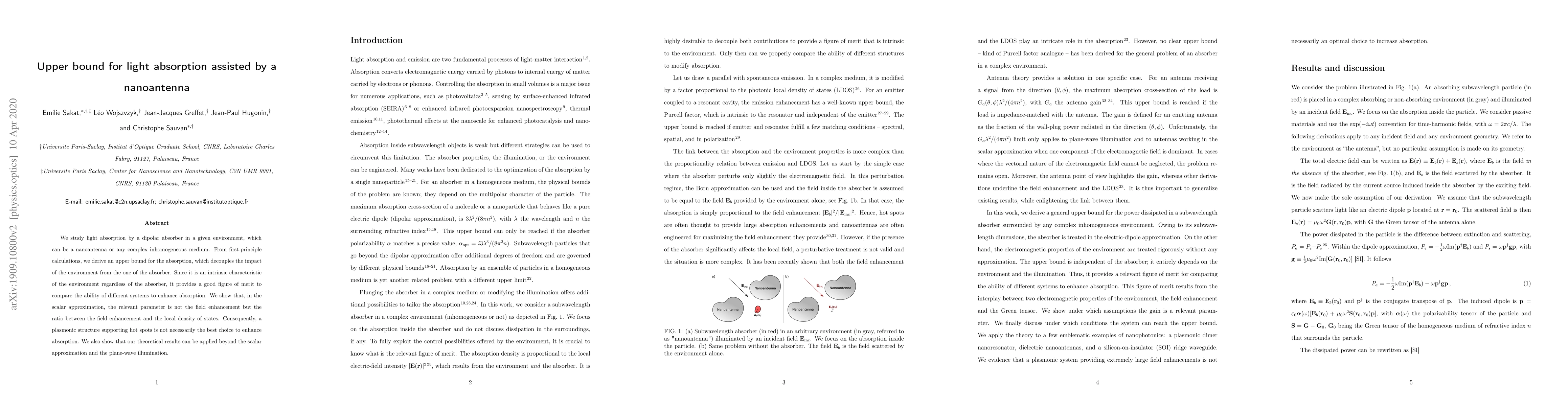 Thumbnail for Upper bound for light absorption assisted by a nanoantenna