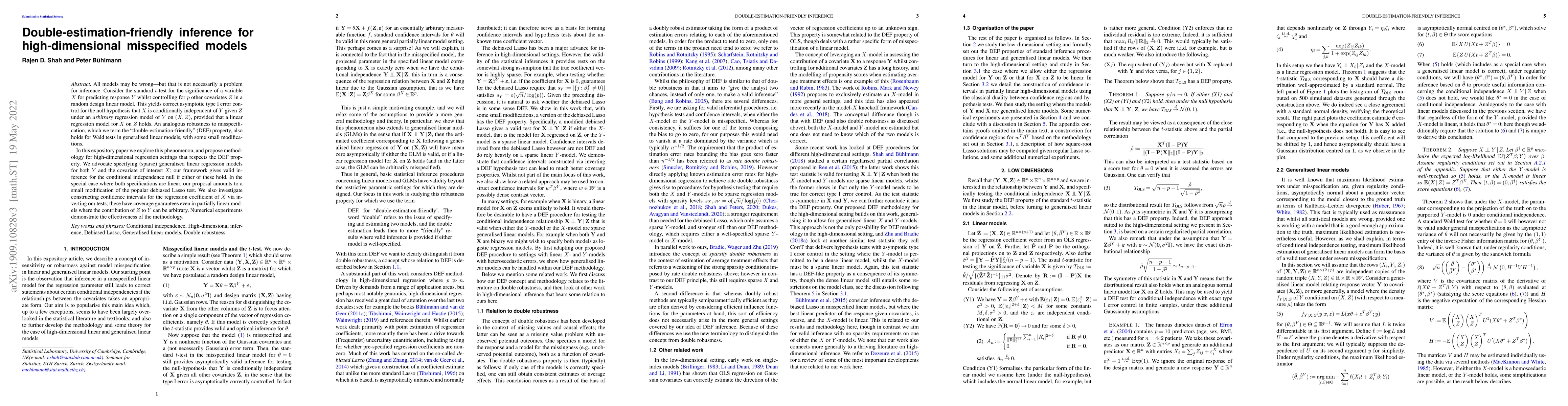 Thumbnail for Double-estimation-friendly inference for high-dimensional misspecified
  models