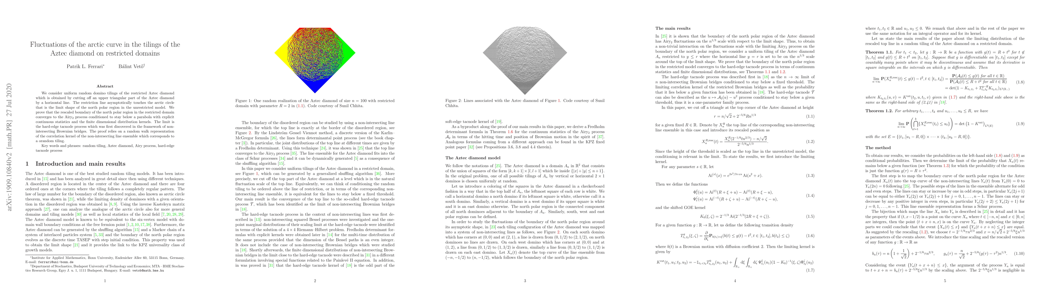 Thumbnail for Fluctuations of the Arctic curve in the tilings of the Aztec diamond on
  restricted domains
