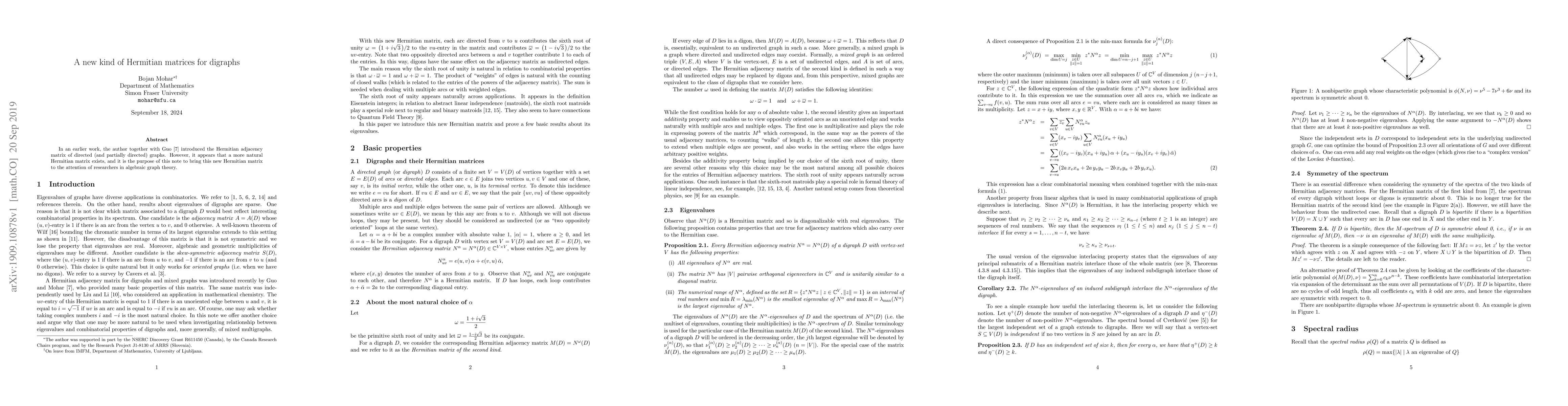 Thumbnail for A new kind of Hermitian matrices for digraphs