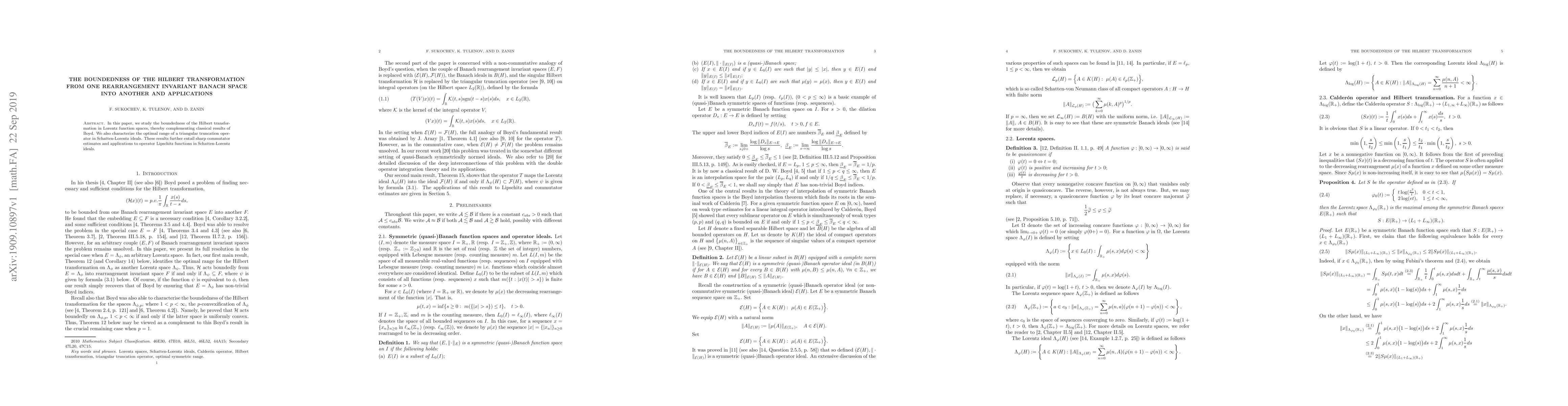 Thumbnail for The boundedness of the Hilbert transformation from one rearrangement
  invariant Banach space into another and applications