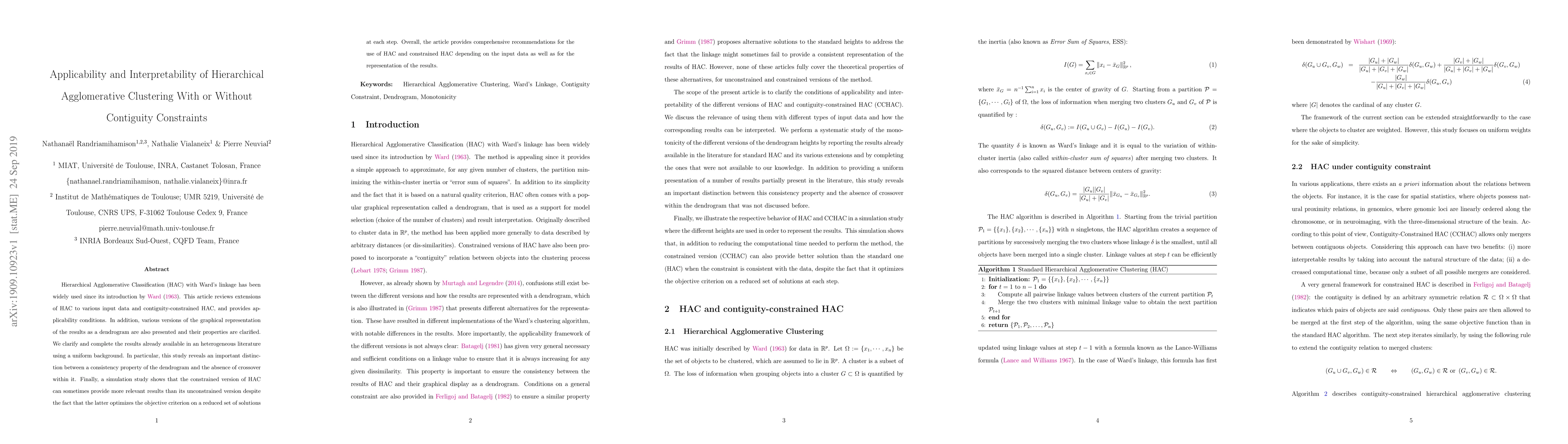 Thumbnail for Applicability and Interpretability of Hierarchical Agglomerative
  Clustering With or Without Contiguity Constraints