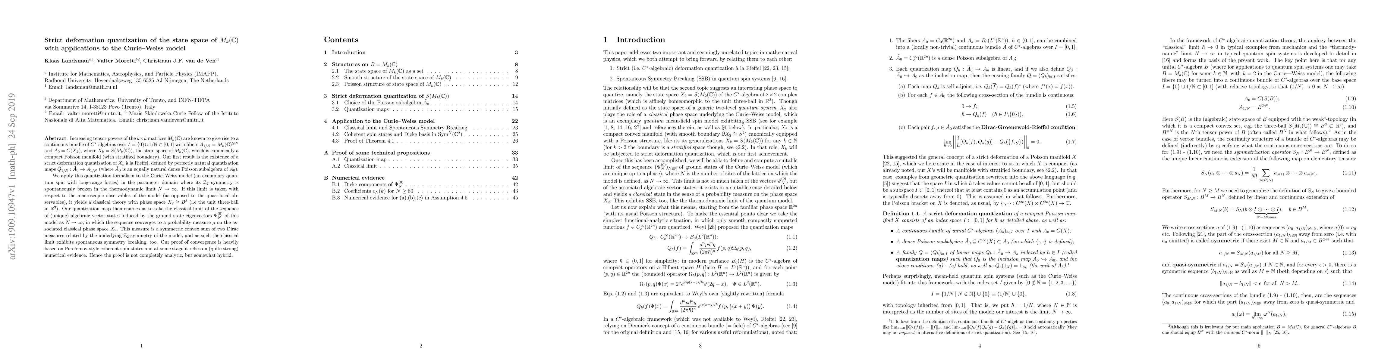 Thumbnail for Strict deformation quantization of the state space of $M_k(\mathbb{C})$
  with applications to the Curie-Weiss model