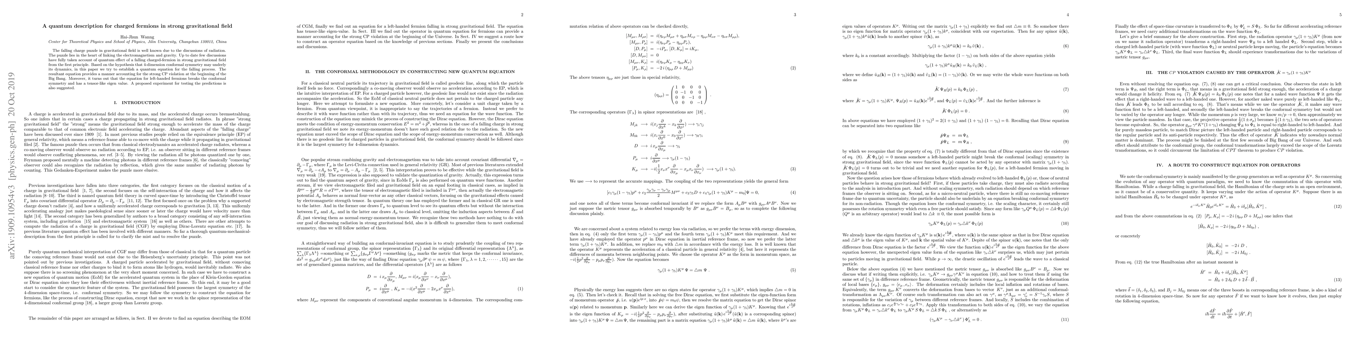 Thumbnail for A quantum description for charged fermions in strong gravitational field