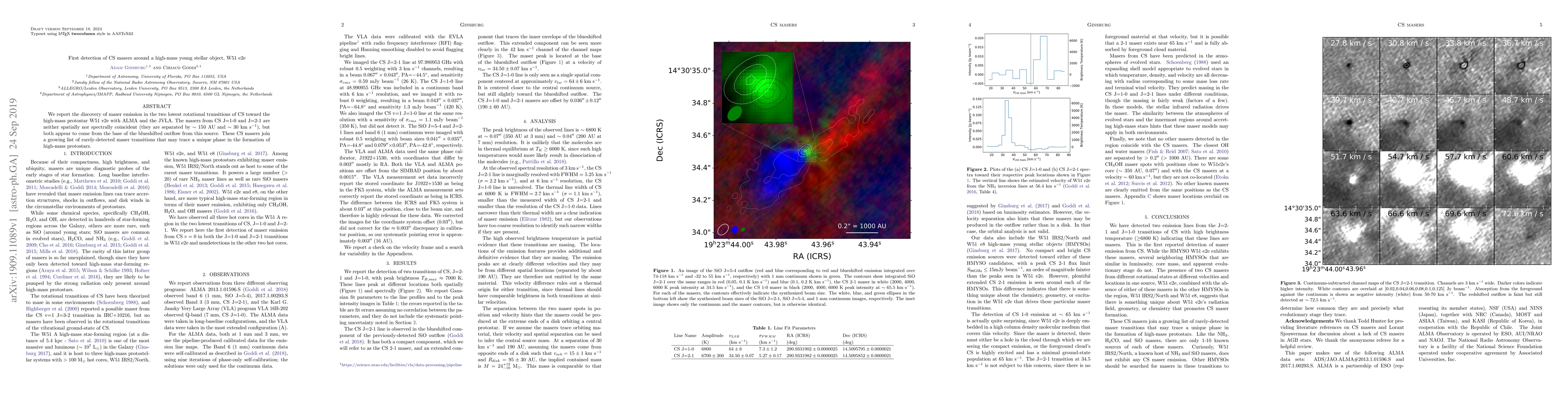 Thumbnail for First detection of CS masers around a high-mass young stellar object,
  W51 e2e