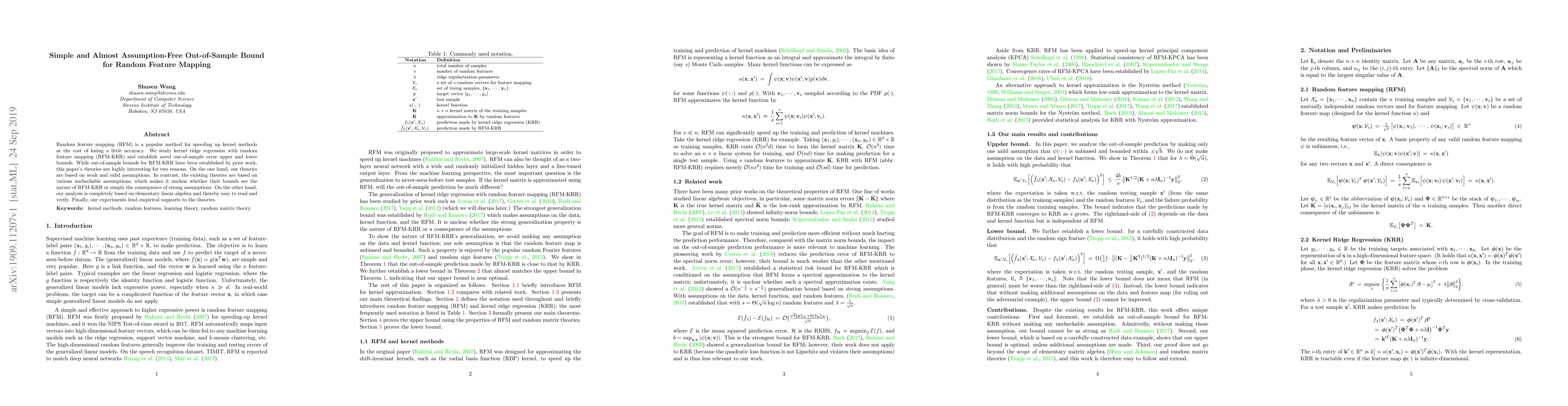 Thumbnail for Simple and Almost Assumption-Free Out-of-Sample Bound for Random Feature
  Mapping