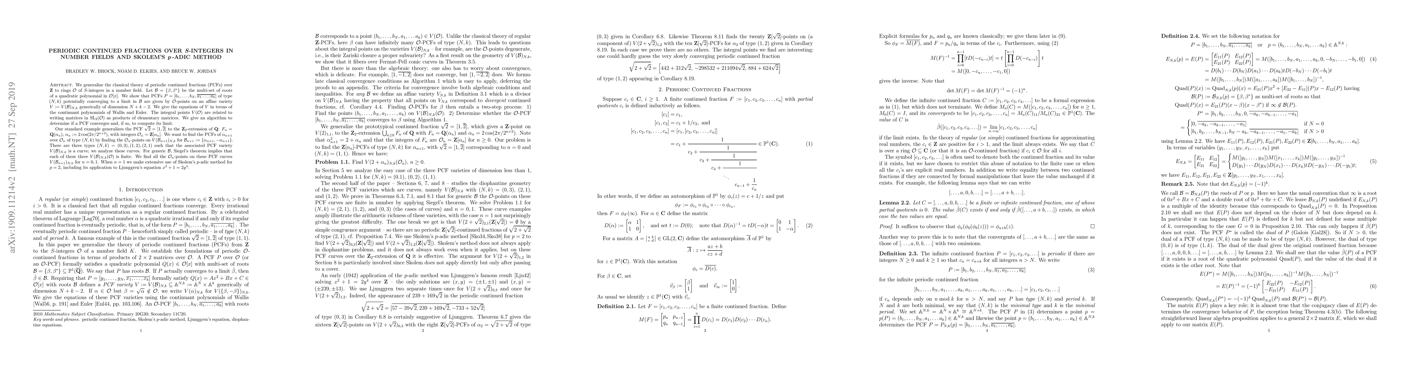 Thumbnail for Periodic continued fractions over $S$-integers in number fields and
  Skolem's $p$-adic method