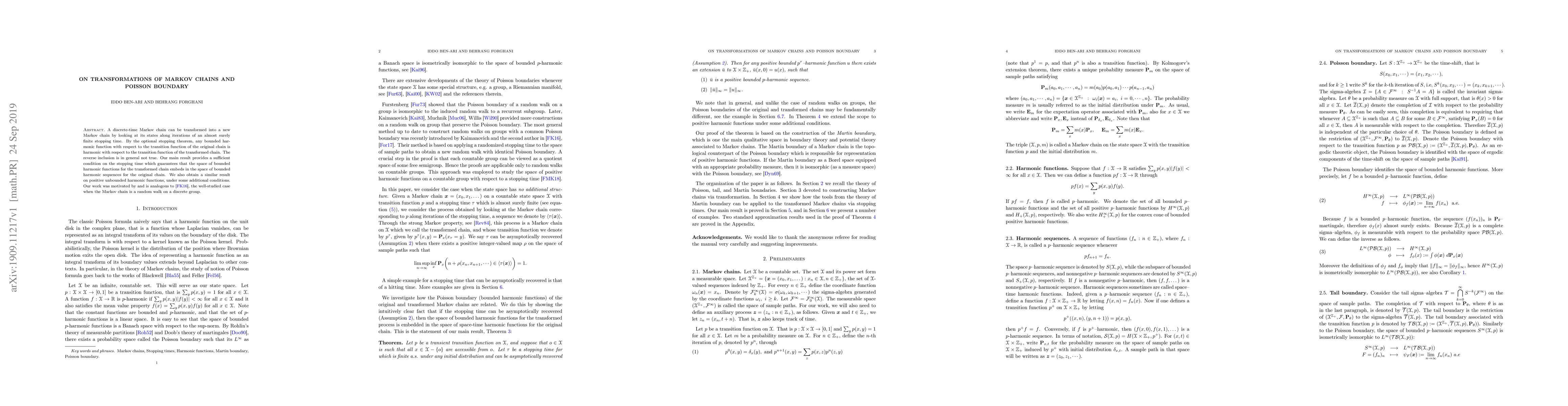 Thumbnail for On Transformations of Markov Chains and Poisson Boundary