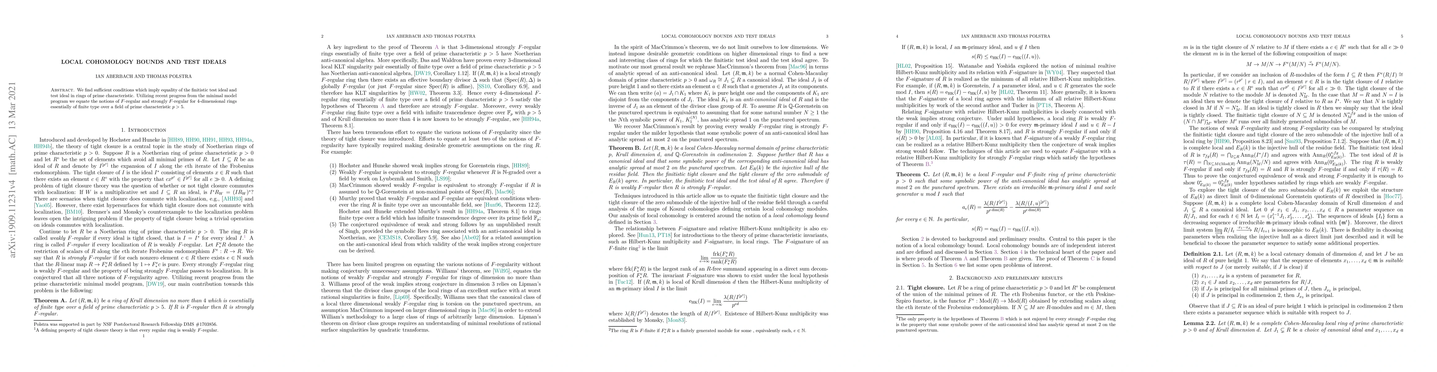 Thumbnail for Local cohomology bounds and test ideals