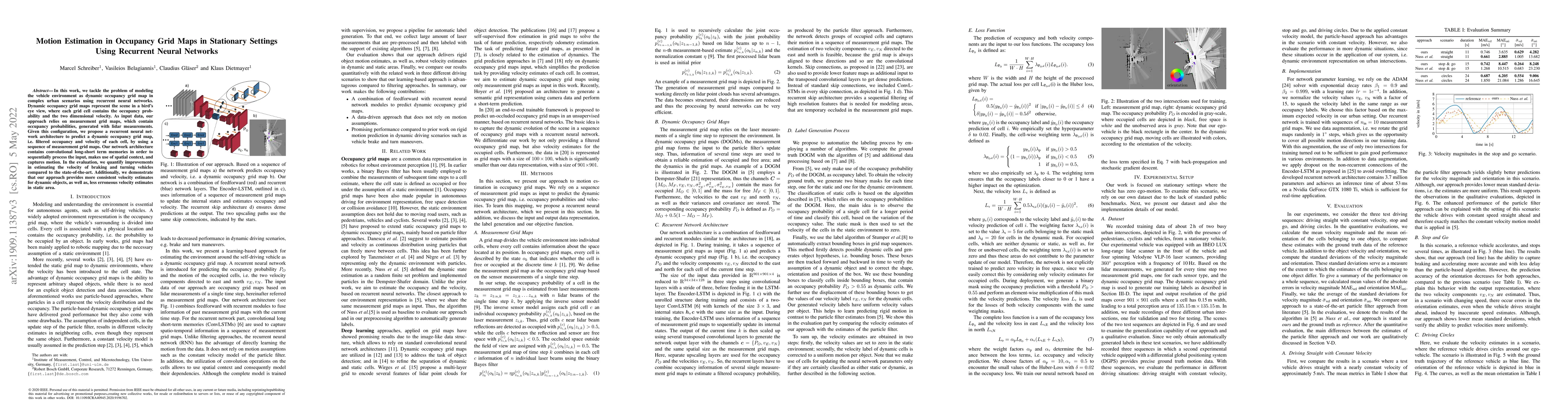 Thumbnail for Motion Estimation in Occupancy Grid Maps in Stationary Settings Using
  Recurrent Neural Networks