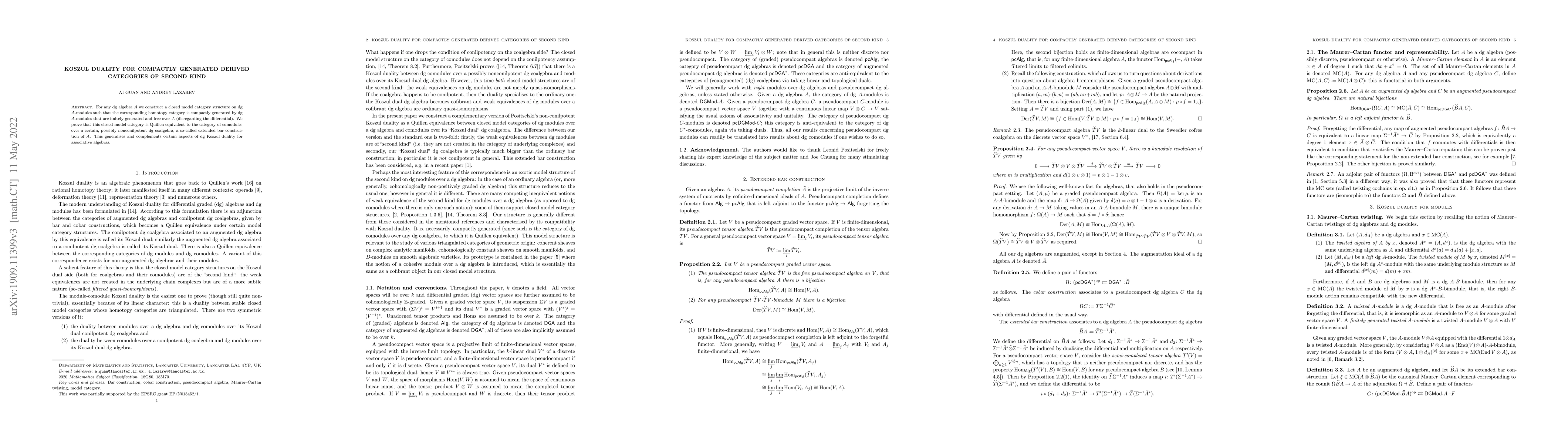 Thumbnail for Koszul duality for compactly generated derived categories of second kind