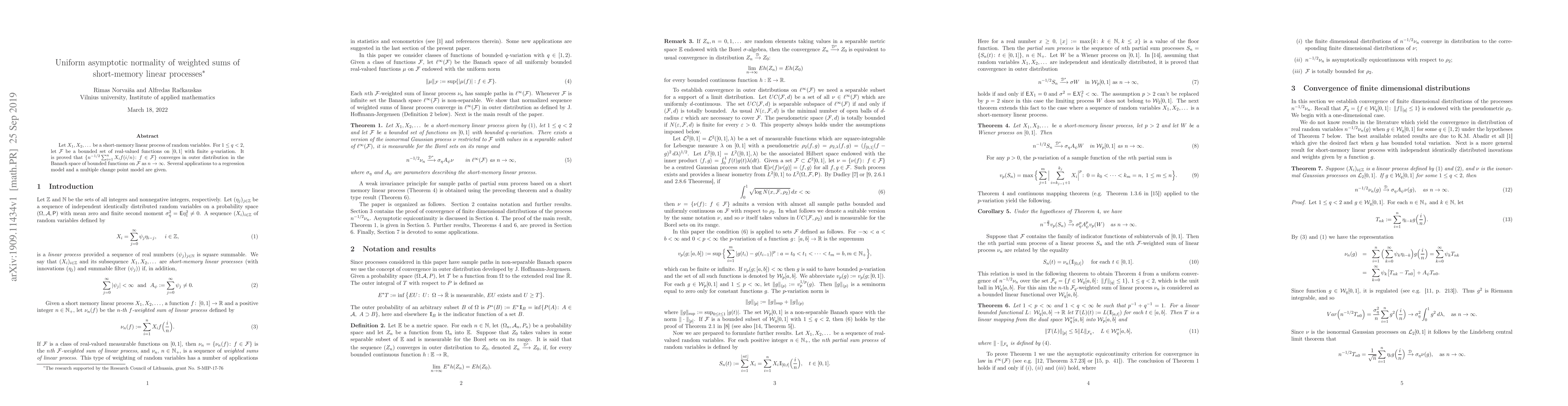 Thumbnail for Uniform asymptotic normality of weighted sums of short-memory linear
  processes