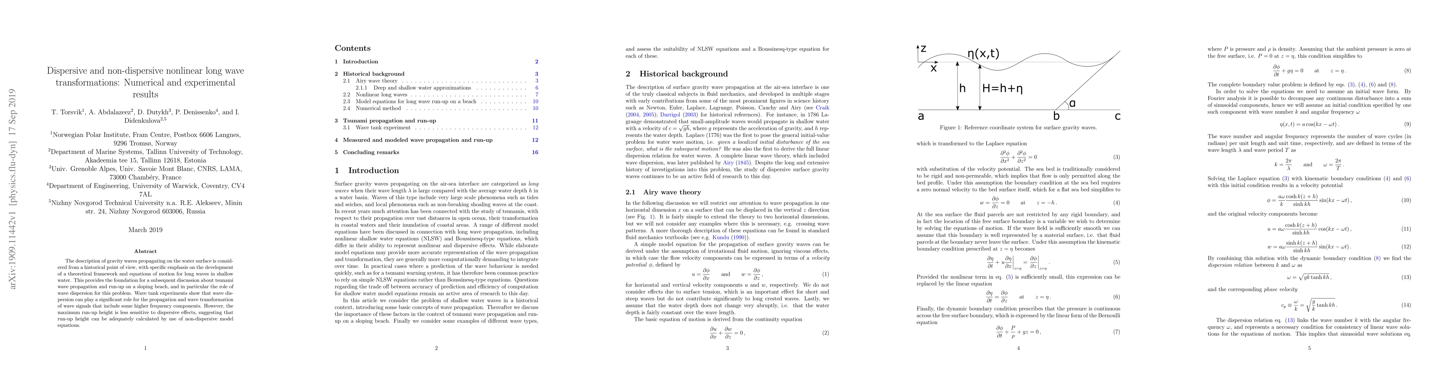 Thumbnail for Dispersive and non-dispersive nonlinear long wave transformations:
  Numerical and experimental results
