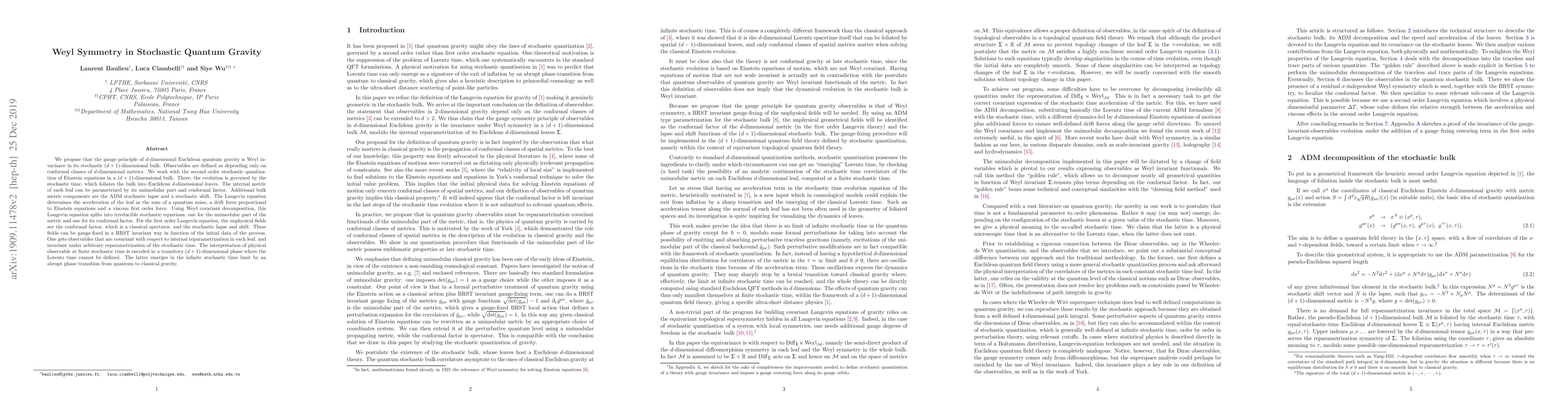 Thumbnail for Weyl Symmetry in Stochastic Quantum Gravity