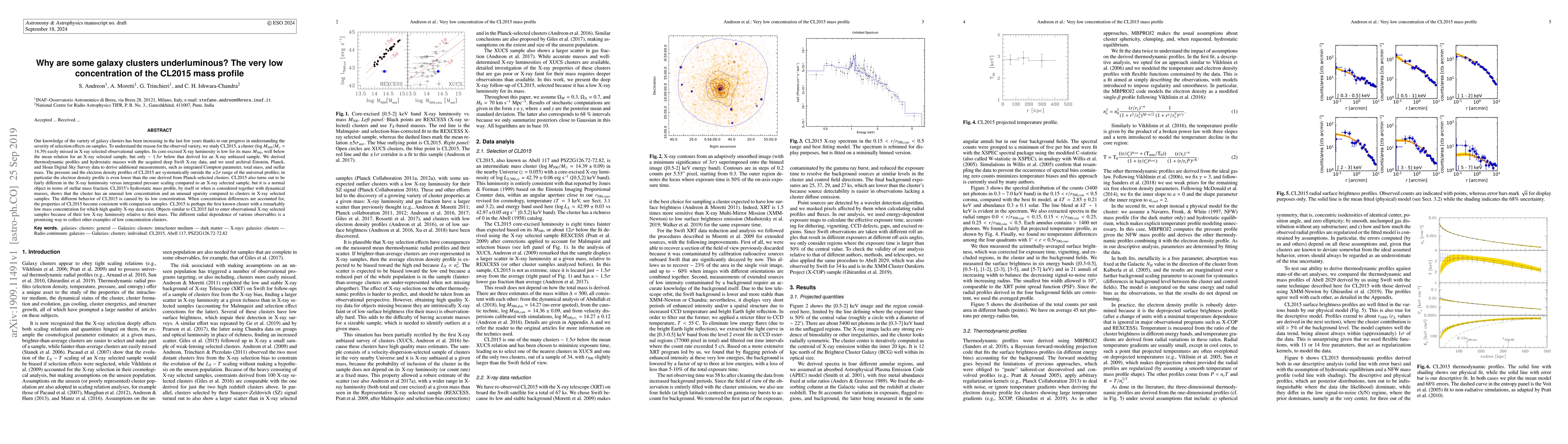 Thumbnail for Why are some galaxy clusters underluminous? The very low concentration
  of the CL2015 mass profile
