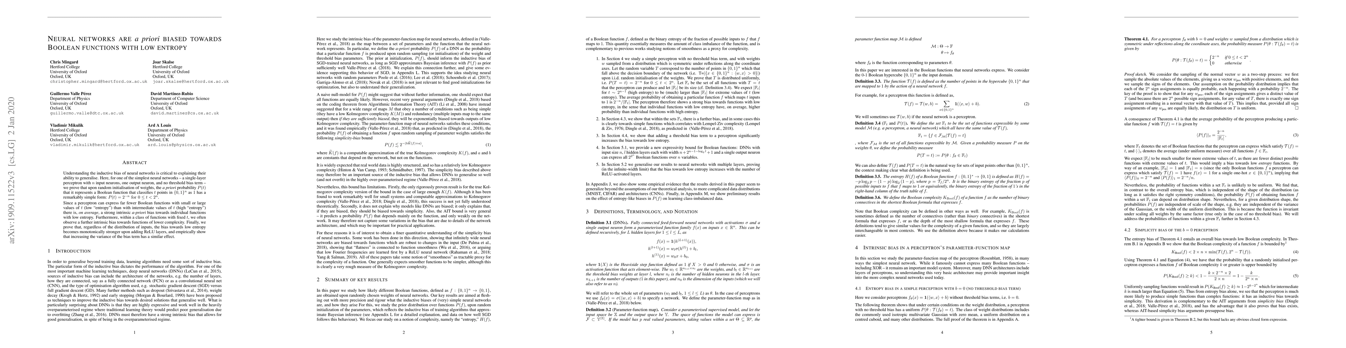 Thumbnail for Neural networks are a priori biased towards Boolean functions with low
  entropy