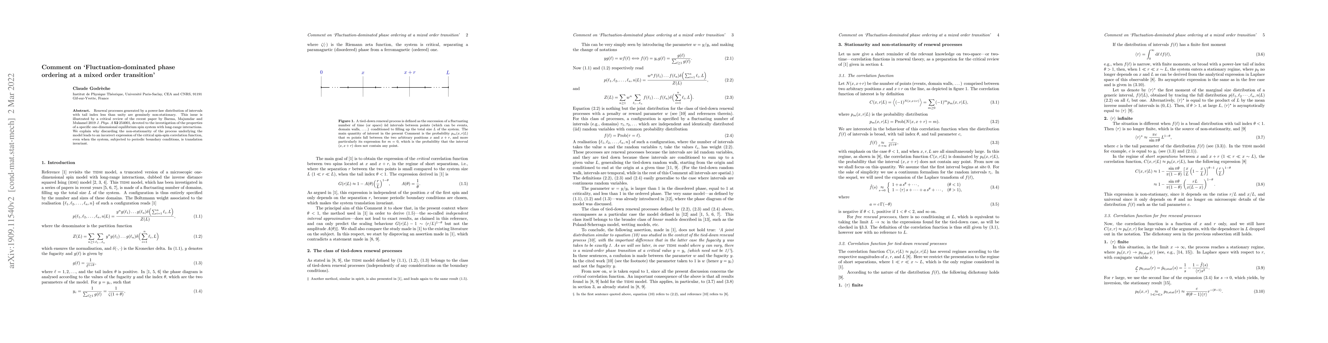 Thumbnail for Comment on `Fluctuation-dominated phase ordering at a mixed order
  transition'