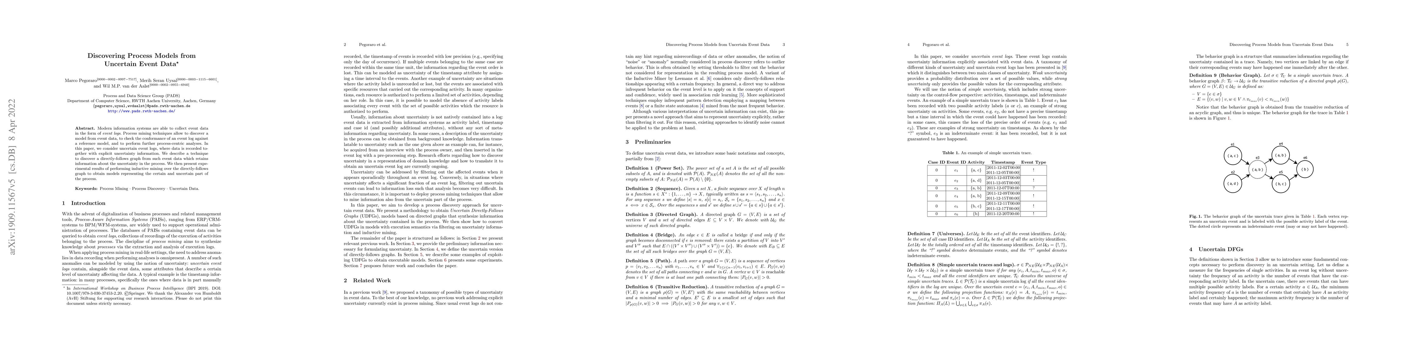 Thumbnail for Discovering Process Models from Uncertain Event Data