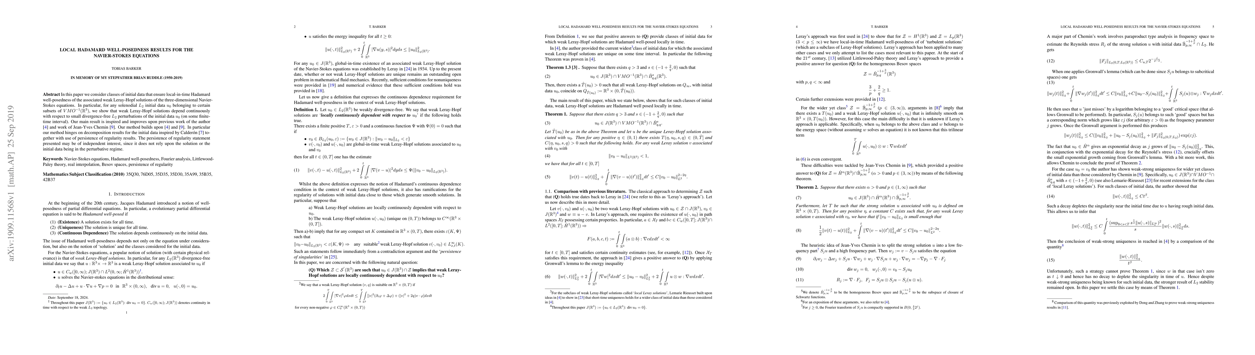 Thumbnail for Local Hadamard well-posedness results for the Navier-Stokes equations