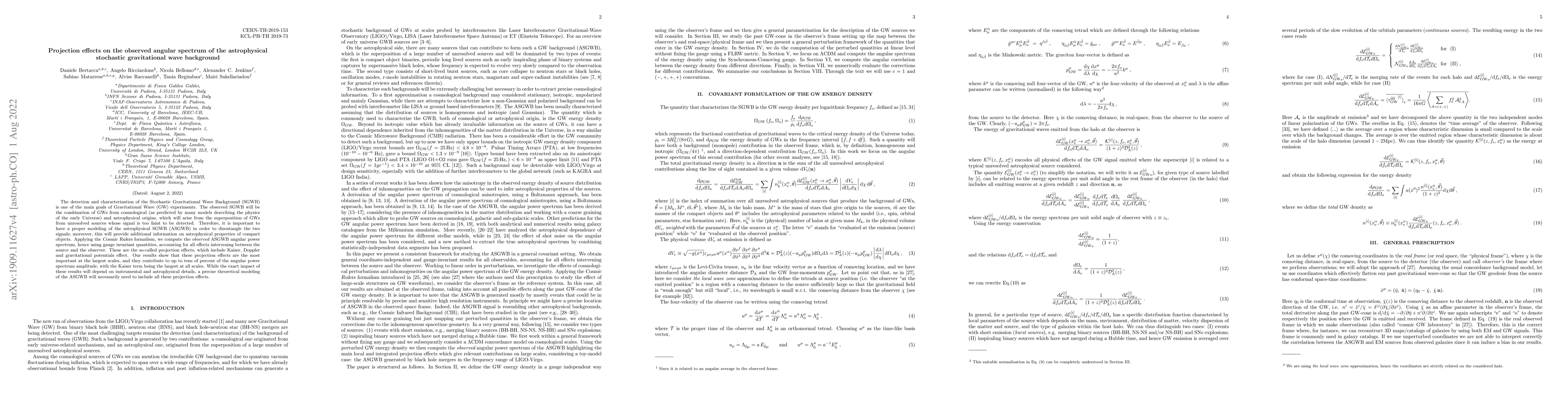 Thumbnail for Projection effects on the observed angular spectrum of the astrophysical
  stochastic gravitational wave background