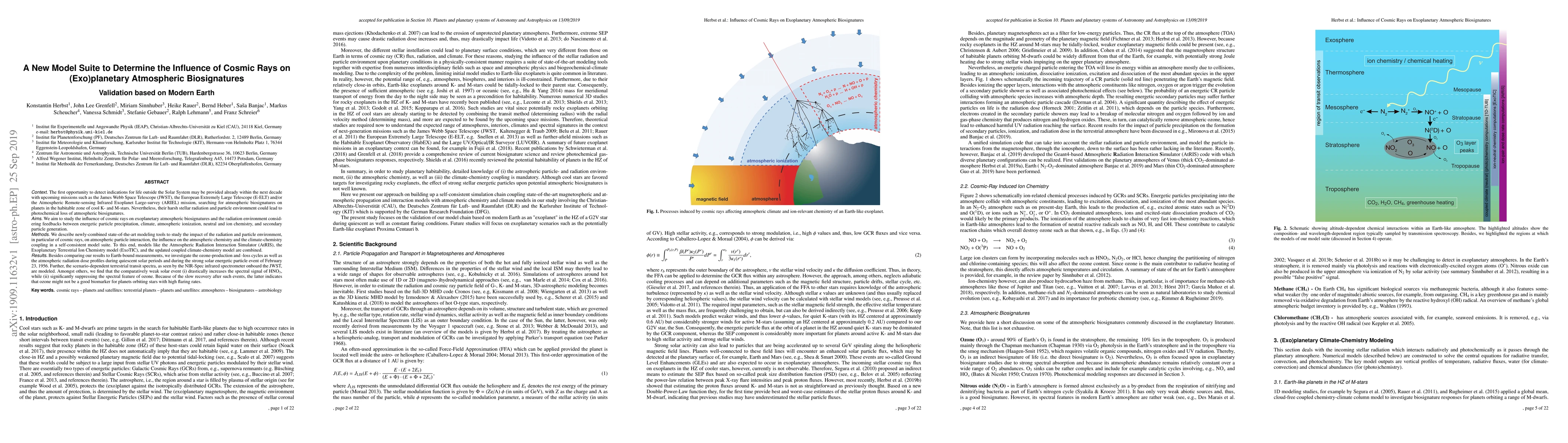 Thumbnail for A New Model Suite to Determine the Influence of Cosmic Rays on
  (Exo)planetary Atmospheric Biosignatures -- Validation based on Modern Earth