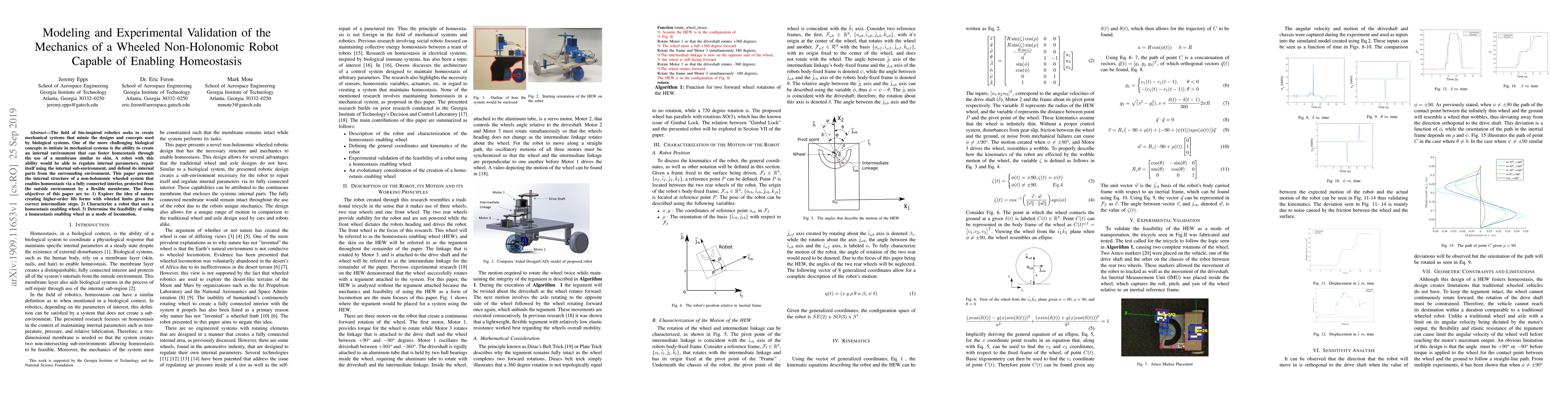 Thumbnail for Modeling and Experimental Validation of the Mechanics of a Wheeled
  Non-Holonomic Robot Capable of Enabling Homeostasis