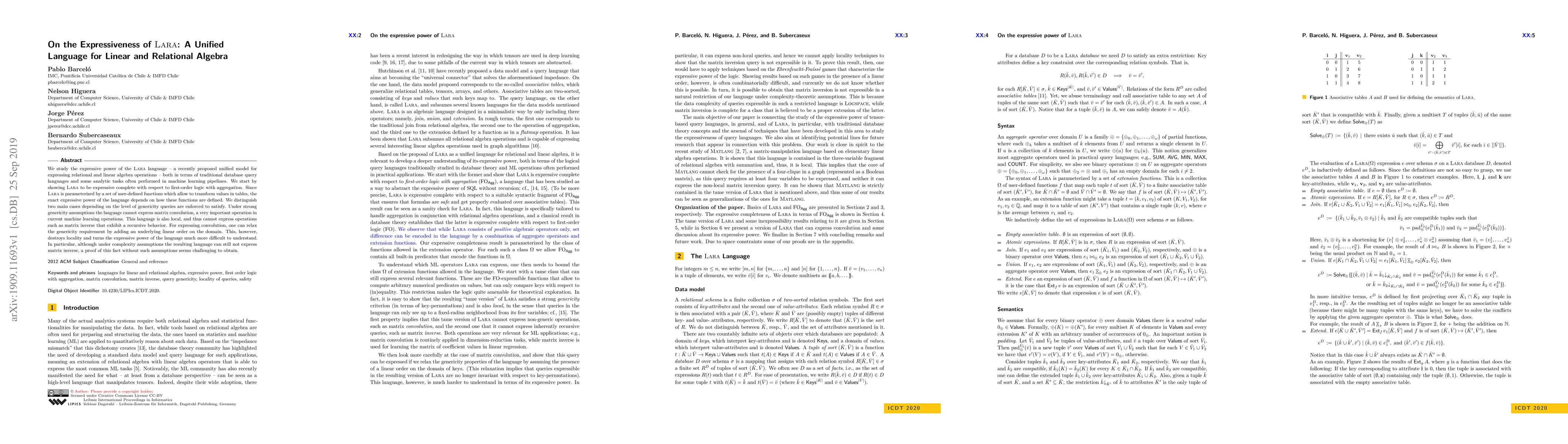 Thumbnail for On the Expressiveness of LARA: A Unified Language for Linear and
  Relational Algebra