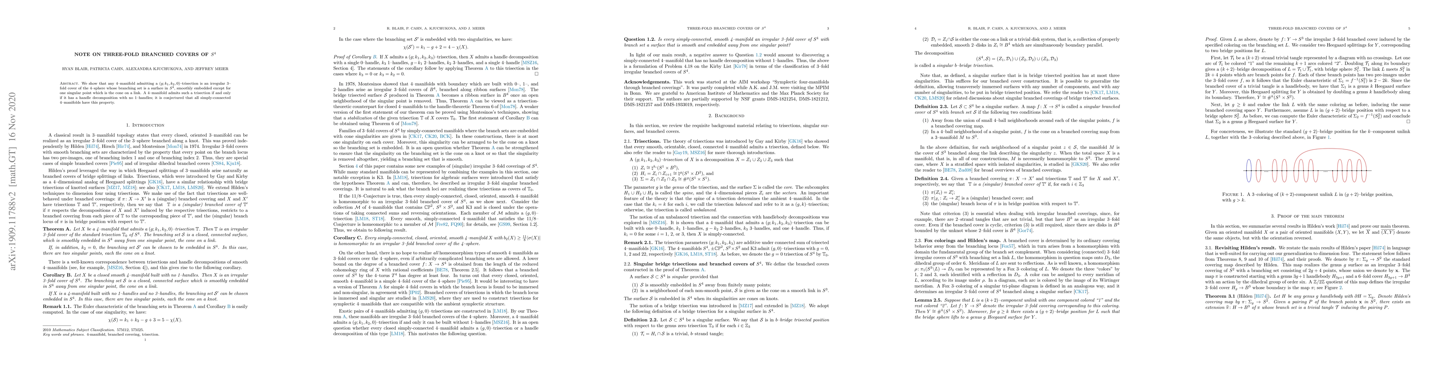 Thumbnail for A note on three-fold branched covers of $S^4$
