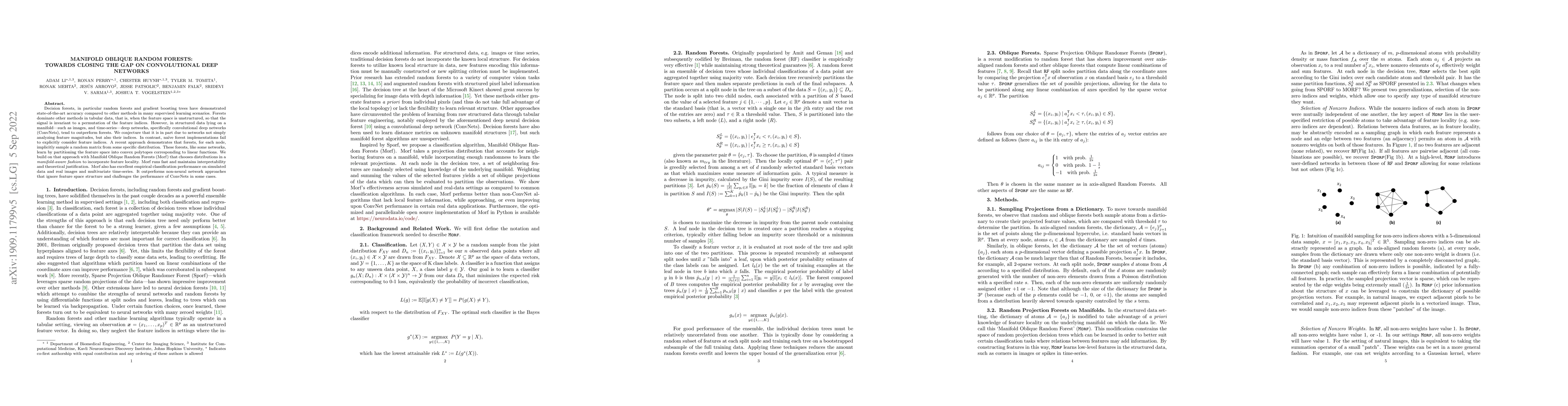 Thumbnail for Manifold Oblique Random Forests: Towards Closing the Gap on
  Convolutional Deep Networks