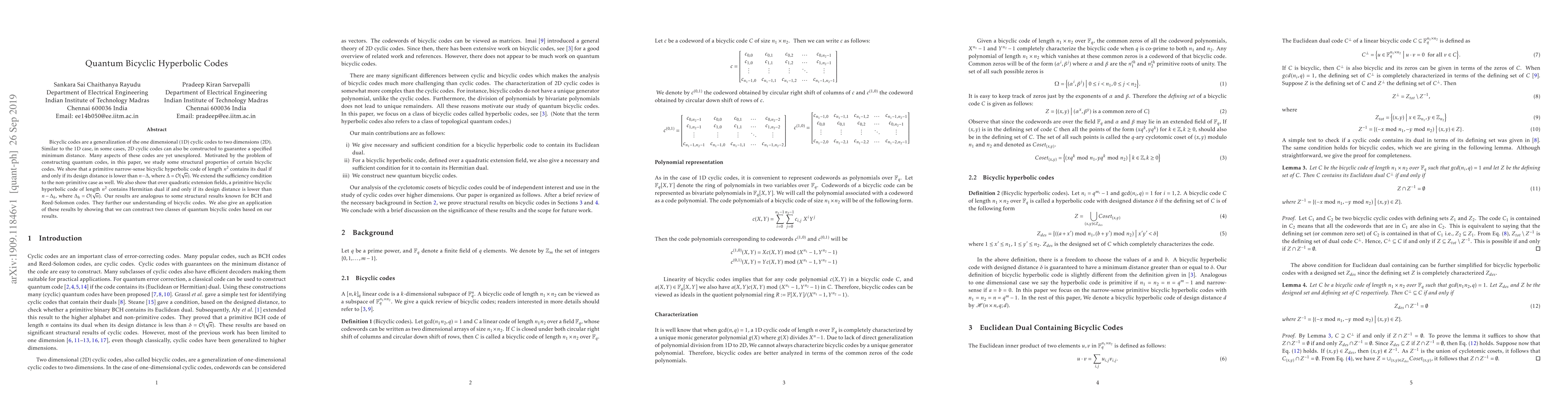 Thumbnail for Quantum Bicyclic Hyperbolic Codes