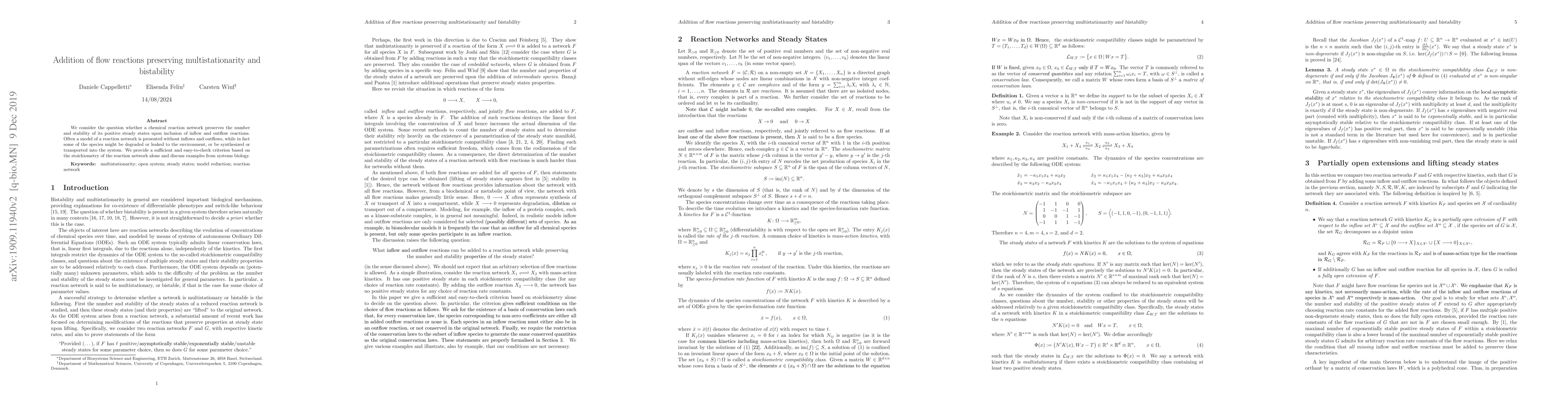 Thumbnail for Addition of flow reactions preserving multistationarity and bistability